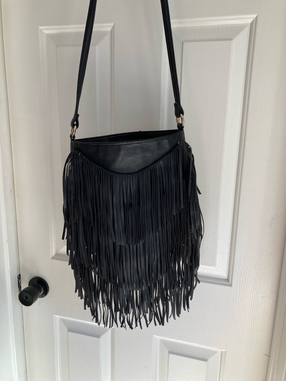 INC International Concepts Black Fringe Crossbody Shoulder Bag